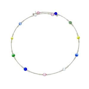 Memory Wire Multicolor Cat's Eye Choker Necklace | Sterling Silver 925 | 15.5"
